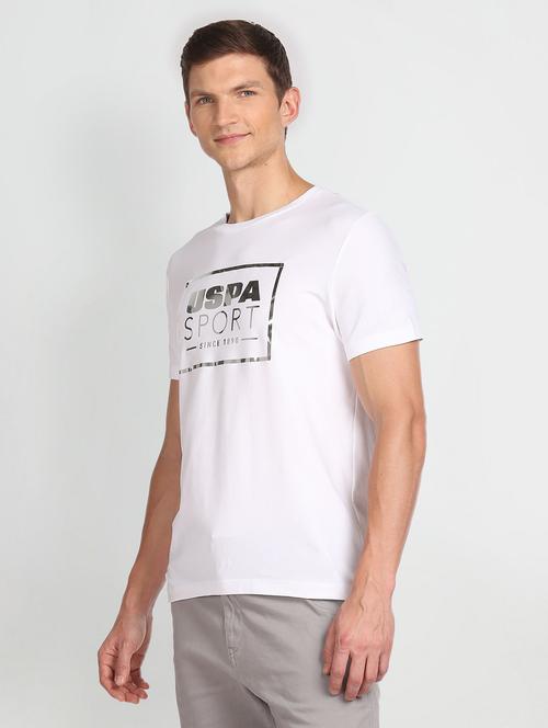 white cotton blend chest print t-shirt - 20850191 - Very Small Image - 1