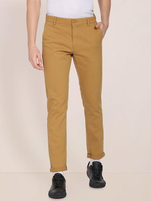 solid brown flat front casual trouser - 20850194 - Very Small Image - 1