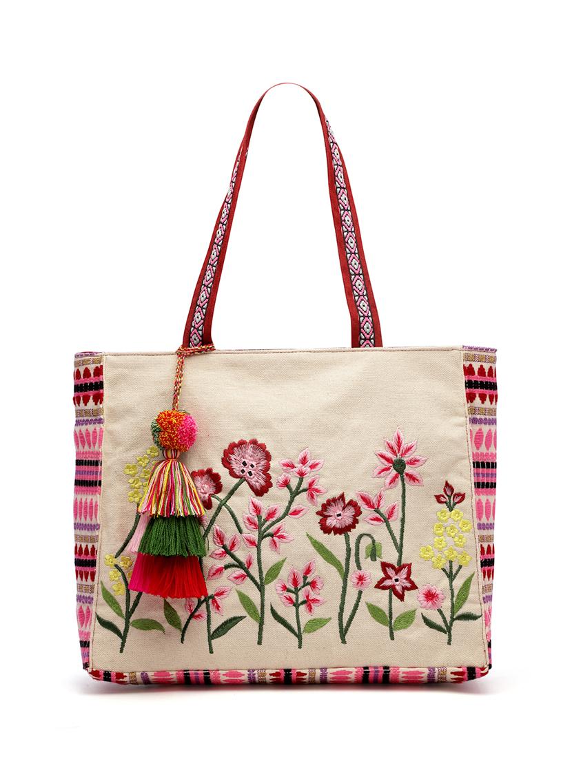 beige embroidered cotton tote bag - 20850254 - Standard Image - 4