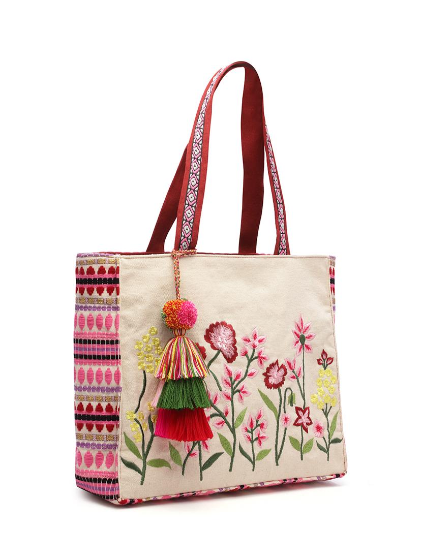 beige embroidered cotton tote bag - 20850254 - Zoom Image - 6