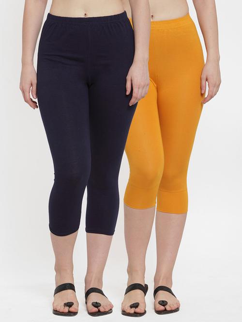 women set of 2 mid-rise multicolored solid capri  - 20850361 - Very Small Image - 1