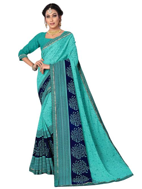turquoise georgette printed saree with blouse - 20850728 - Very Small Image - 1
