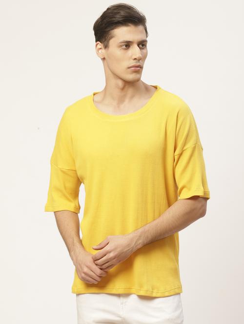 yellow cotton blend plain tshirt - 20850929 - Very Small Image - 1
