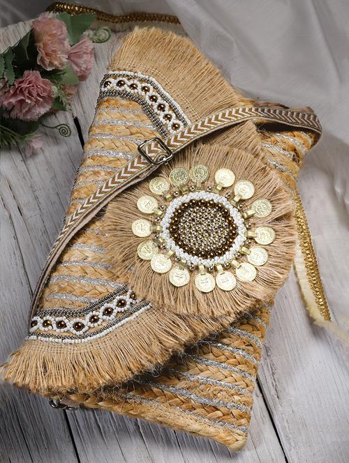 beige embellished sling bag - 20852387 - Very Small Image - 1