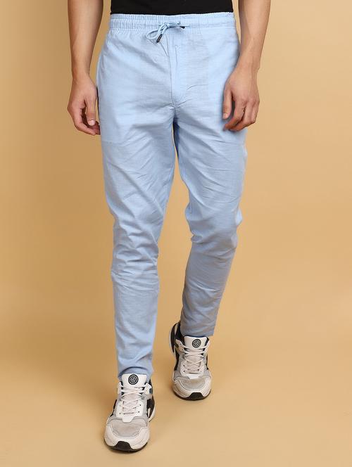 men solid light blue casual trouser - 20852525 - Very Small Image - 1