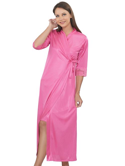 pink self design detailed night dress with shrug - 20852754 - Very Small Image - 1