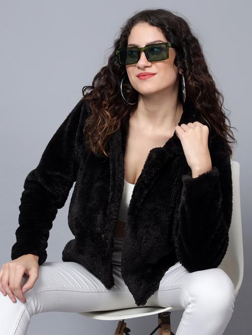 solid black fur detailed jacket - 20853042 - Very Small Image - 1