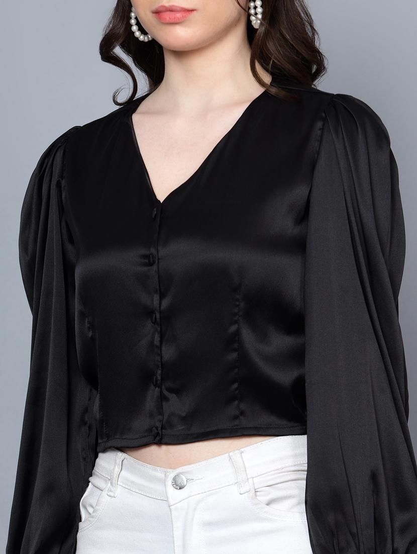 black satin crop top - 20853080 - Standard Image - 3