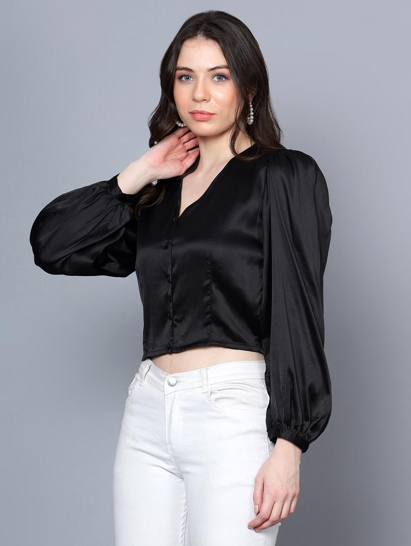 black satin crop top - 20853080 - Standard Image - 4