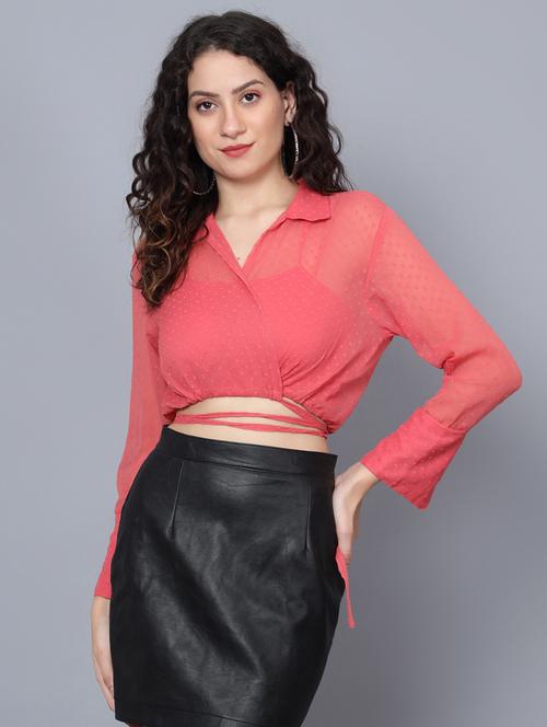 peach chiffon crop shirt - 20853090 - Very Small Image - 1