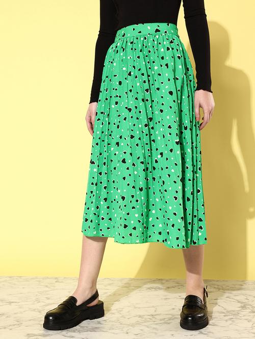women mid-rise green printed pleated skirt - 20853127 - Very Small Image - 1
