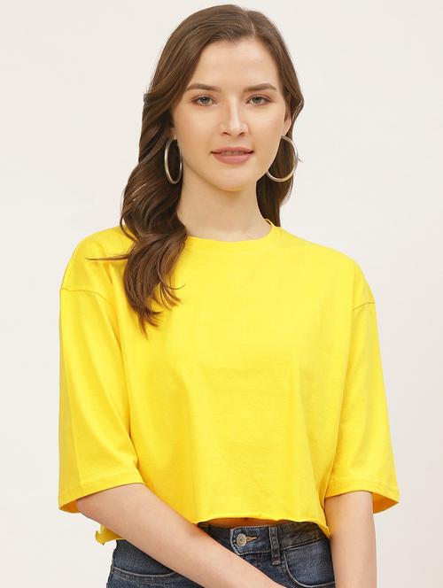 women yellow solid crop t-shirt - 20853149 - Very Small Image - 1