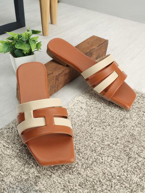 brown & beige detailed slip on sandal - 20853337 - Very Small Image - 1