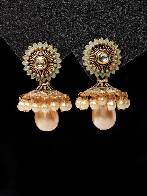 antique gold-plated jhumka earrings - 20855486 - Very Small Image - 1