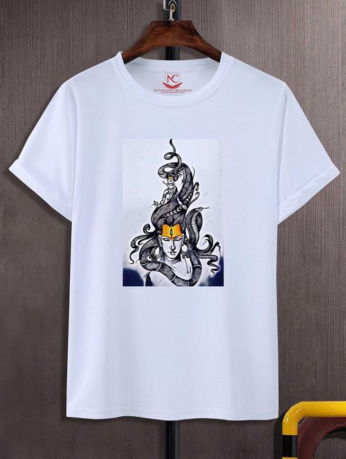 unisex white polyester graphic print t-shirt - 20856918 - Very Small Image - 1