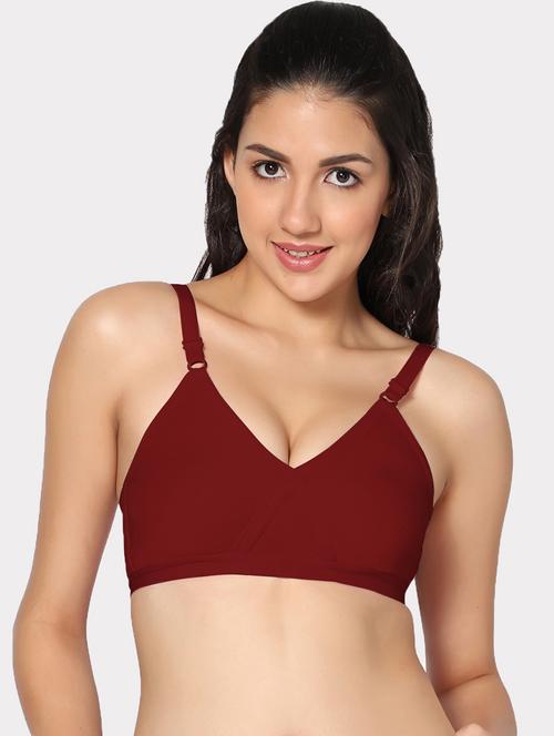 maroon cotton blend tshirt bra - 20857365 - Very Small Image - 1