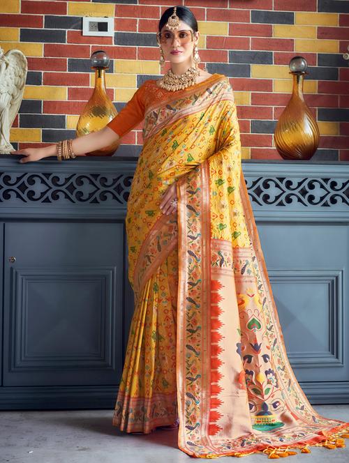 women yellow self design patola saree - 20858793 - Very Small Image - 1