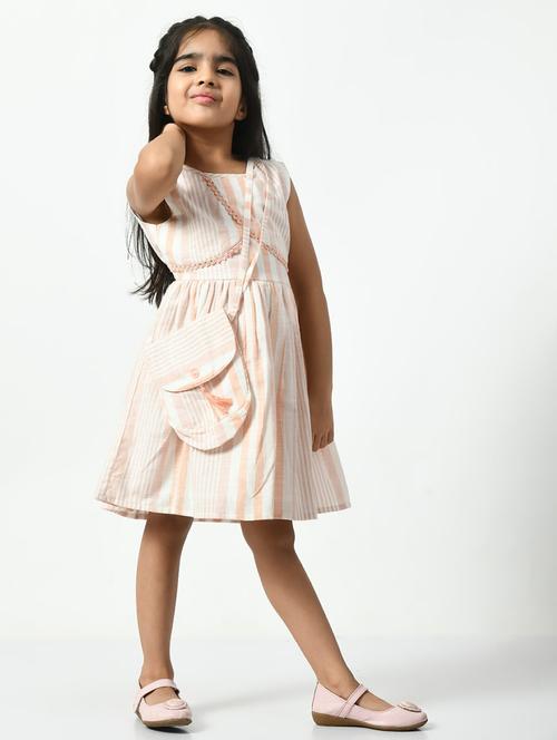 white & orange striped detailed frock - 20859334 - Very Small Image - 1