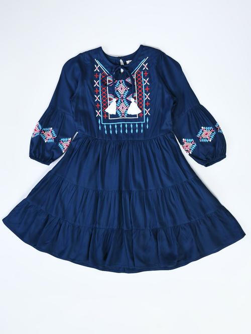 navy blue embroidered detailed frock - 20859724 - Very Small Image - 1