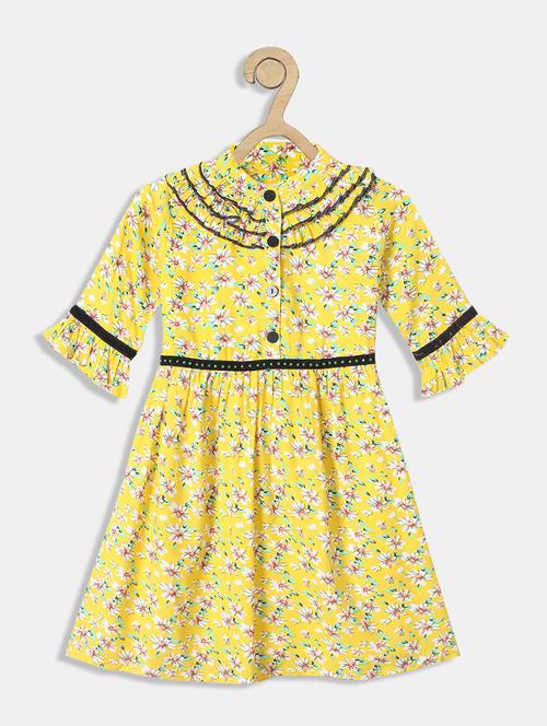 yellow floral printed detailed frock - 20860084 - Very Small Image - 1