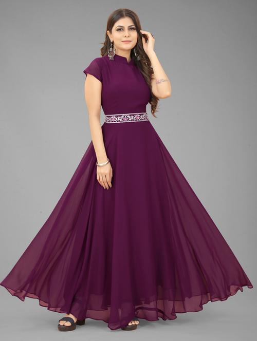 women purple georgette stitched flared gown - 20861048 - Very Small Image - 1