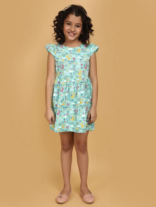 Girls Round Neck Printed Frock - 20862827 - Very Small Image - 1