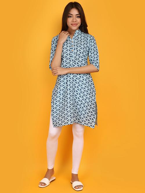 women blue mandarin neck straight kurti - 20862910 - Very Small Image - 1