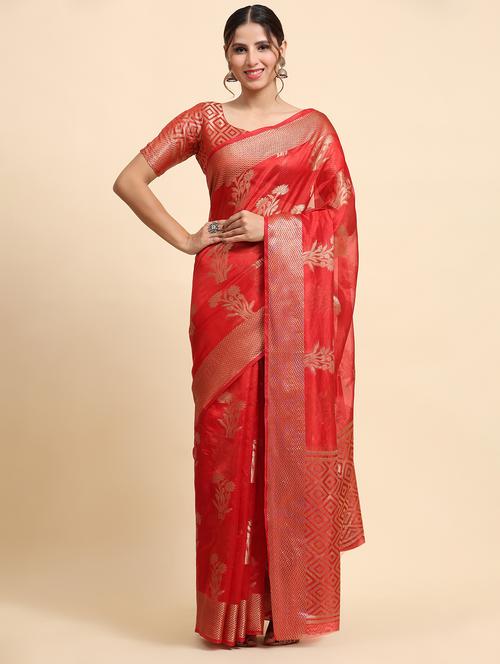 women red self design banarasi saree with blouse - 20863477 - Very Small Image - 1