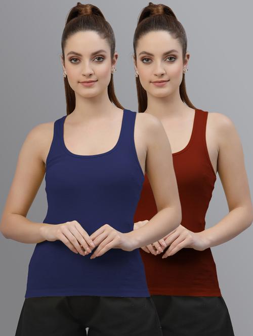 women set of 2 multicolored solid tank top  - 20863850 - Very Small Image - 1