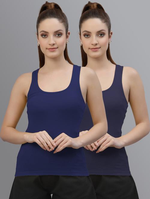 women set of 2 navy blue solid tank top  - 20863865 - Very Small Image - 1