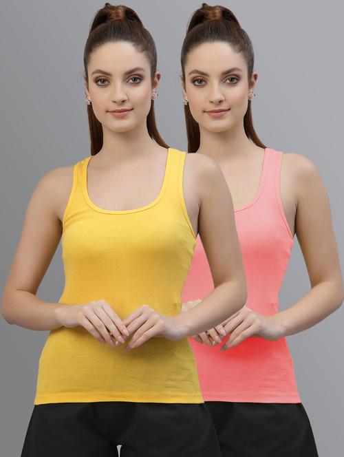 women set of 2 multicolored solid tank top  - 20863900 - Very Small Image - 1