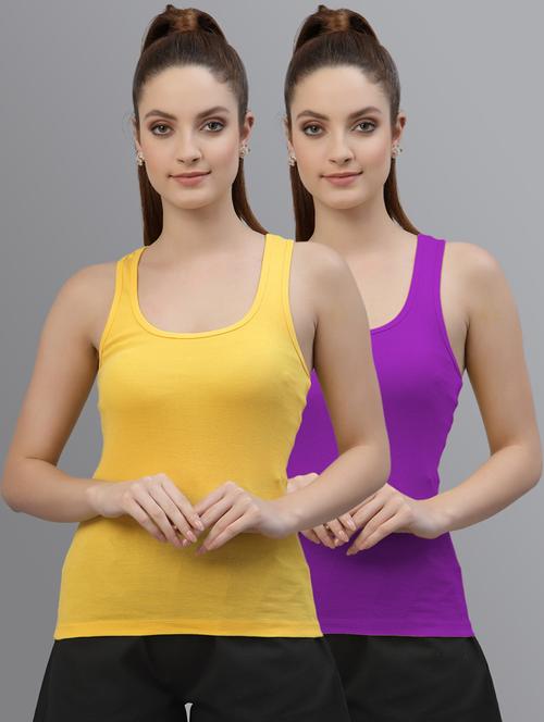 women set of 2 multicolored solid tank top  - 20863905 - Very Small Image - 1