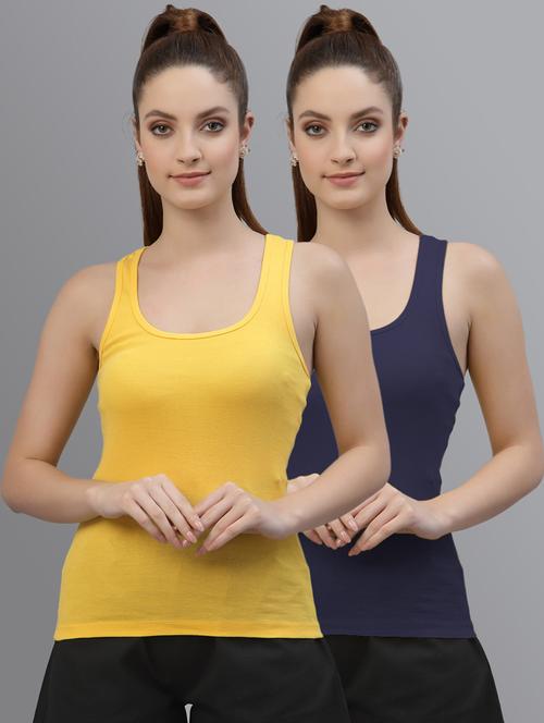 women set of 2 multicolored solid tank top  - 20863910 - Very Small Image - 1