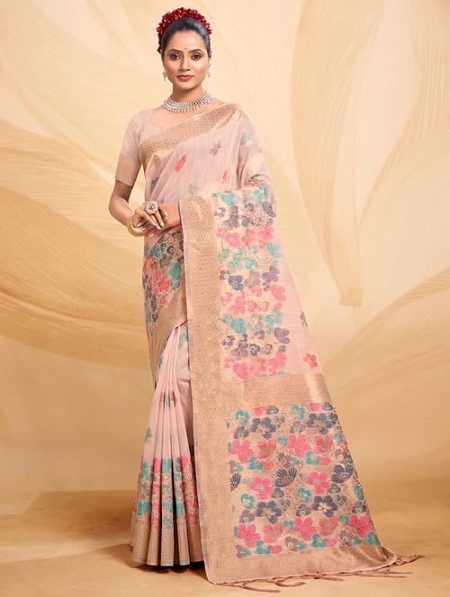 women floral printed bordered saree with blouse - 20864246 - Very Small Image - 1