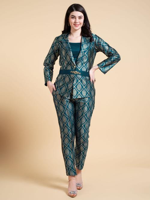 women self design top and straight pant co-ord set - 20864258 - Very Small Image - 1