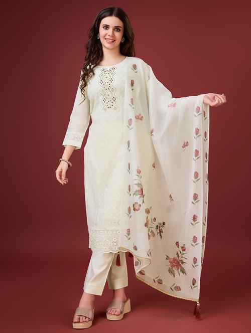 women three quarter sleeve kurta pant with dupatta set - 20864359 - Very Small Image - 1