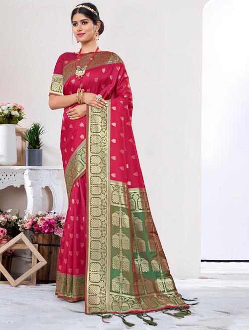 self design banarasi saree with blouse - 20864719 - Very Small Image - 1