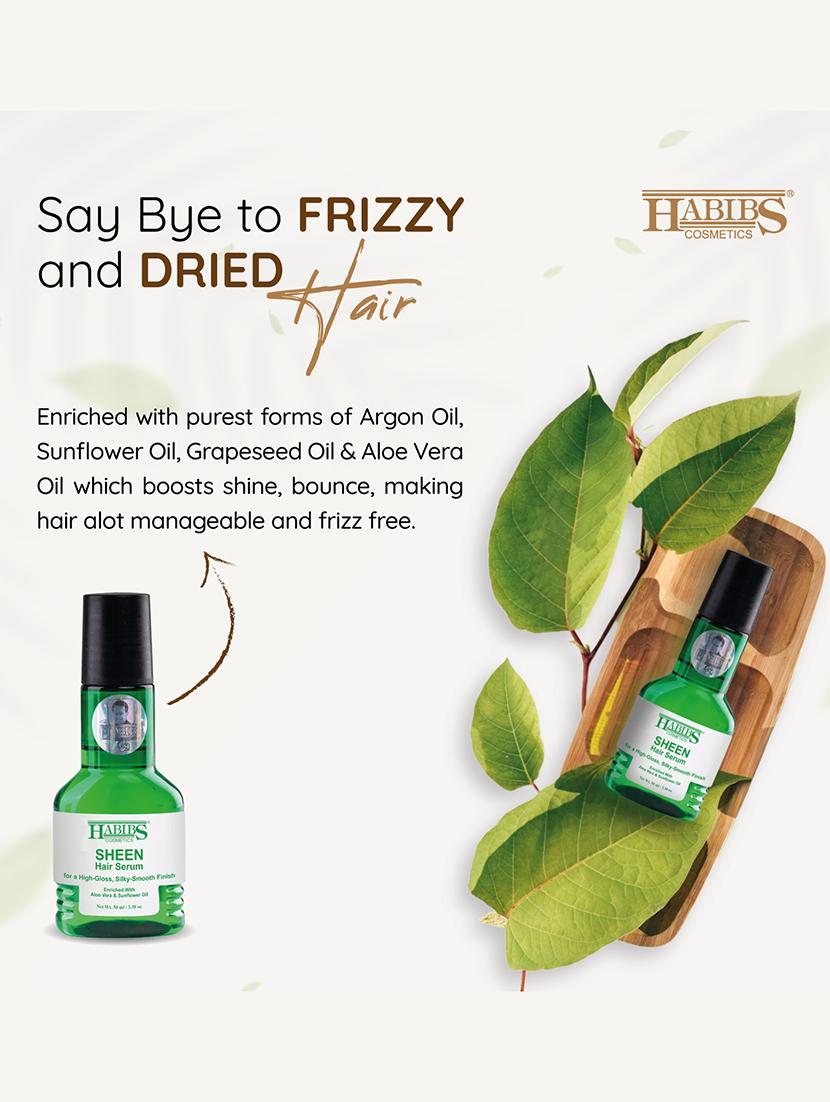 habibs sheen hair serum for smooth anti-frizz high-gloss, silky-smooth finish enriched with aloe vera & sunflower oil 50 ml - 20866176 - Standard Image - 2