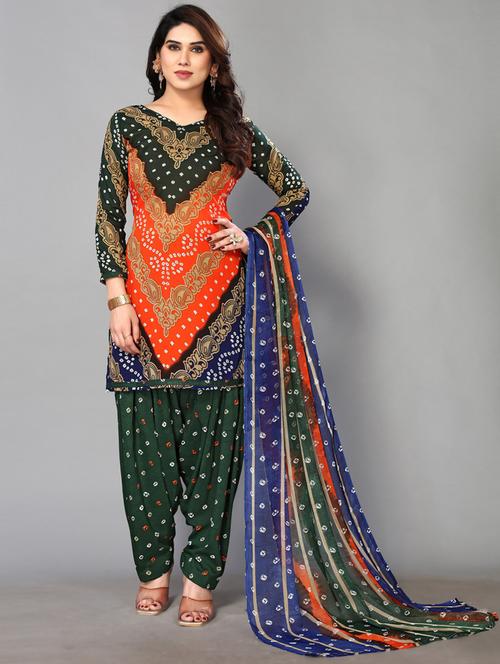 Women Bandhani Printed Crepe Unstitched Suit Set - 20867015 - Very Small Image - 1