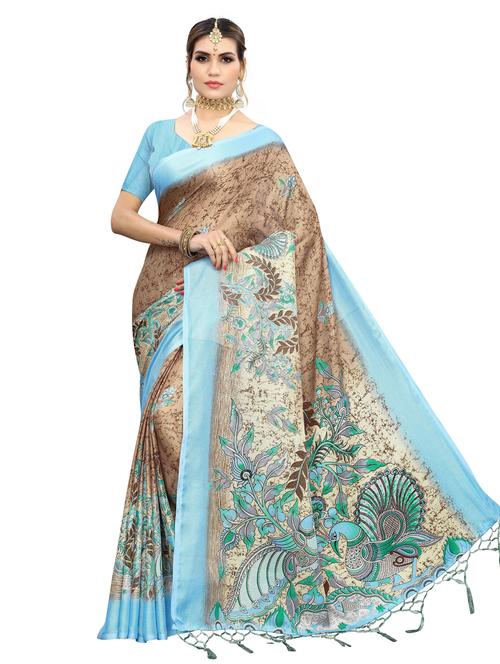 women brown printed bordered saree with blouse - 20873632 - Very Small Image - 1