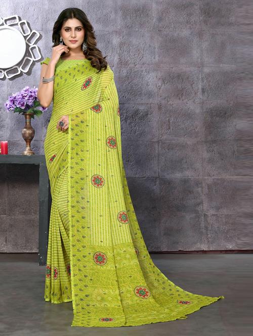 women green printed georgette saree - 20873717 - Very Small Image - 1