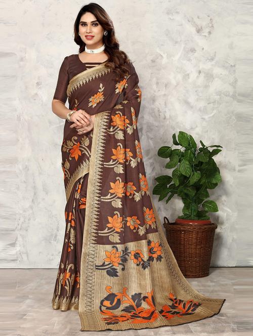 women printed bordered saree with blouse - 20873869 - Very Small Image - 1