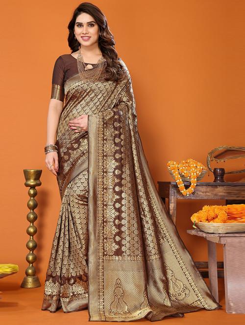 women zari work kanjivaram saree with blouse - 20874035 - Very Small Image - 1