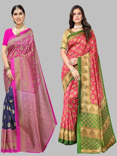 women pack of 2 printed sarees with blouse - 20875204 - Very Small Image - 1