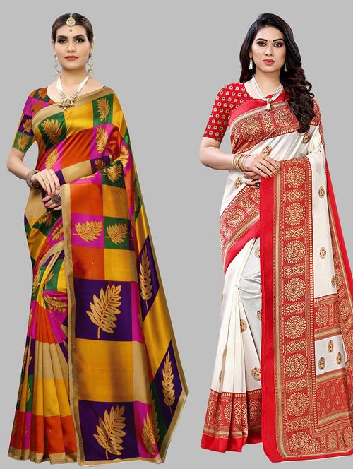 pack of 2 multi colored printed saree with blouse - 20875380 - Very Small Image - 1
