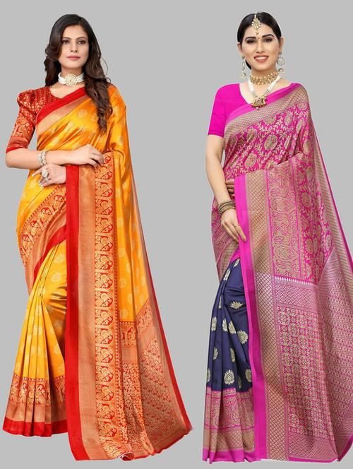 pack of 2 multi colored printed saree - 20875466 - Very Small Image - 1