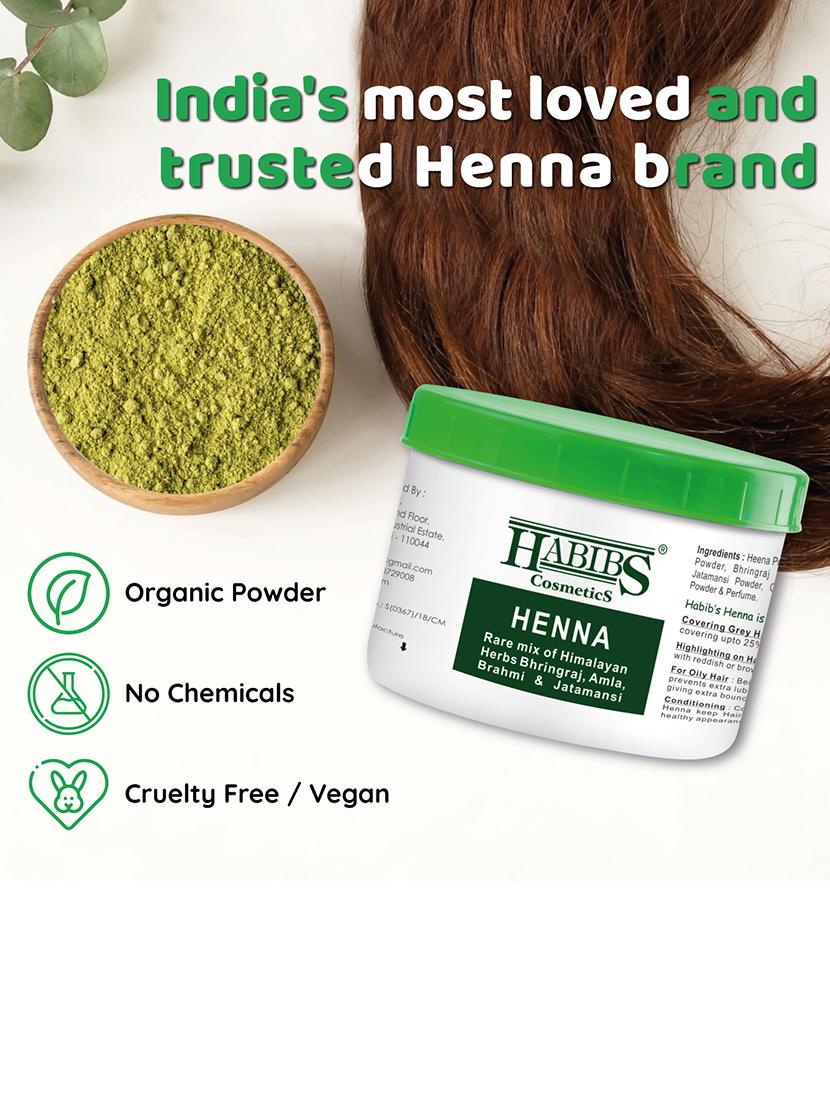 habibs natural henna mehndi powder enriched with bhringraj, amla, brahmi,jatamansi for natural hair coloring 100gm - 20876128 - Standard Image - 2