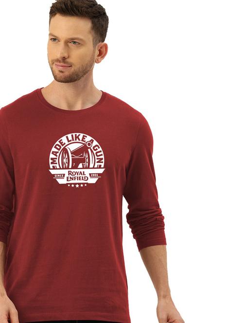 maroon cotton chest print t-shirt - 20877817 - Very Small Image - 1