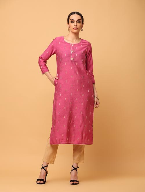 women pink round neck straight kurta - 20878535 - Very Small Image - 1