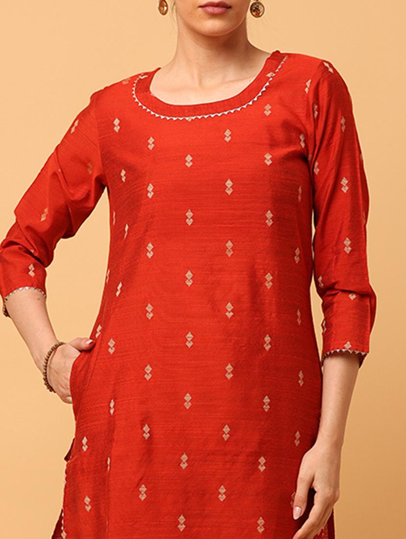 women orange round neck straight kurta - 20878542 - Zoom Image - 4